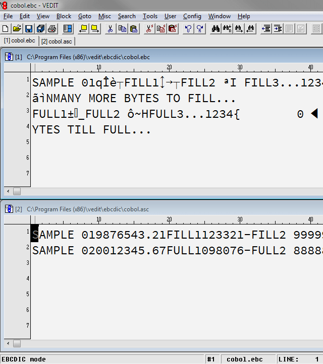 vEdit lets you edit EBCDIC data files and convert them to other formats, like binary (hex) or ASCII.